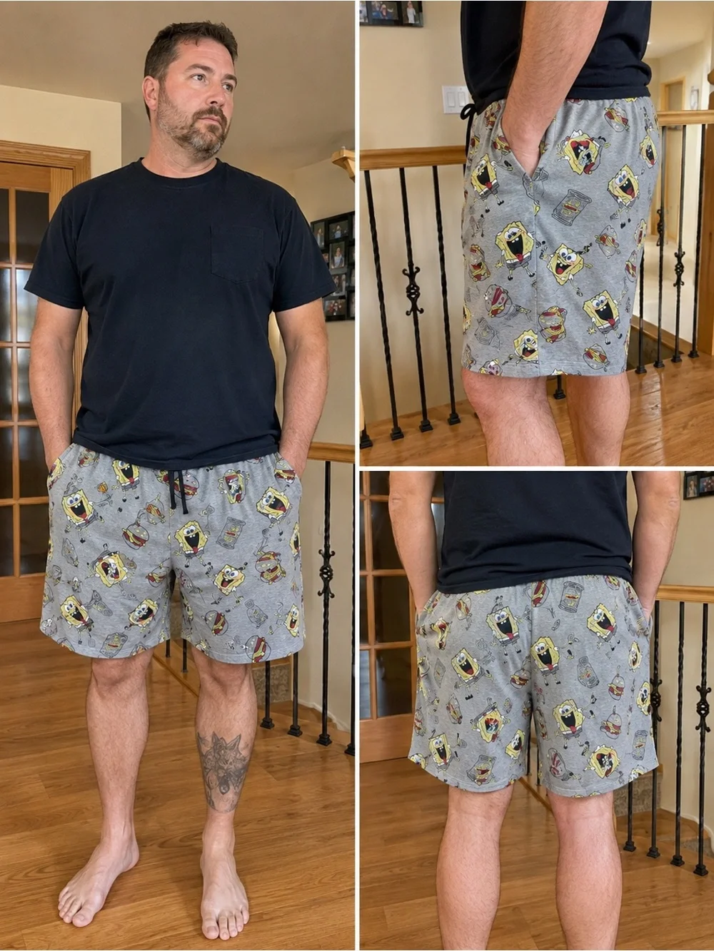 Men's Gray SpongeBob Patterned Lounge Shorts